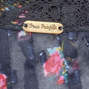 FREE PEOPLE Womens Sheer Black Floral Whimsigoth Lace Ruched Cuff Blouse M